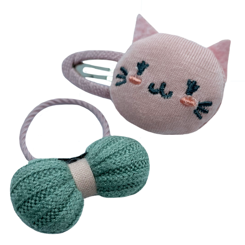 Cuca de cabeza de animalito o fruta con liga de moño puff