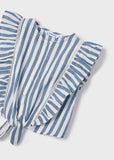 Blusa sin mangas estampado de rayas con olanes de algodón para niña