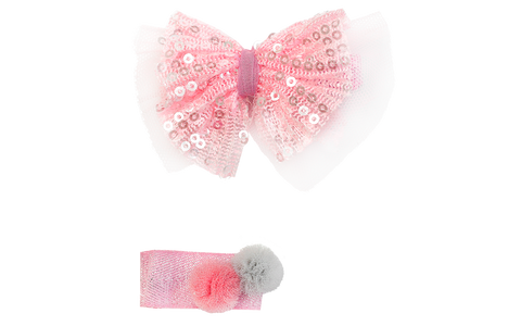 Moño de Lentejuela y Mini broche de Pompones