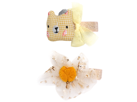 Broche Osito Print Cuadros y Flor Tul Glitter
