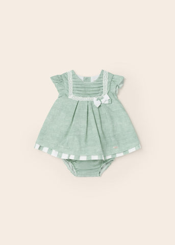 Vestido verde Aqua de lino para recién nacido